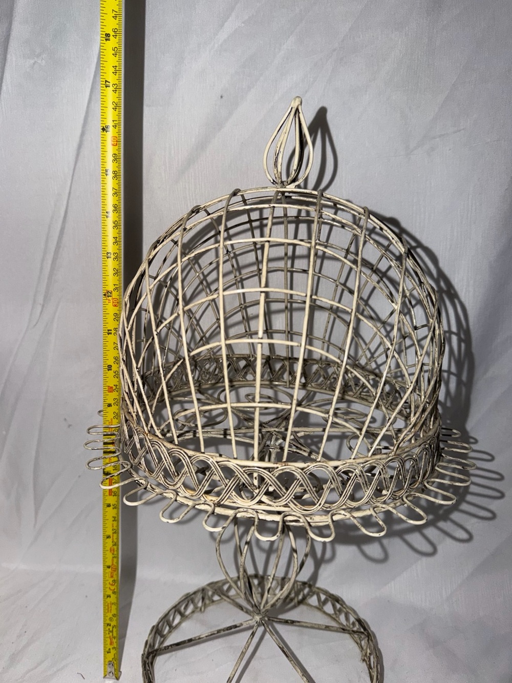 Shabby Chic Wire Cloche Pedestal Display Stand – Distressed Cream - Picture 6 of 8
